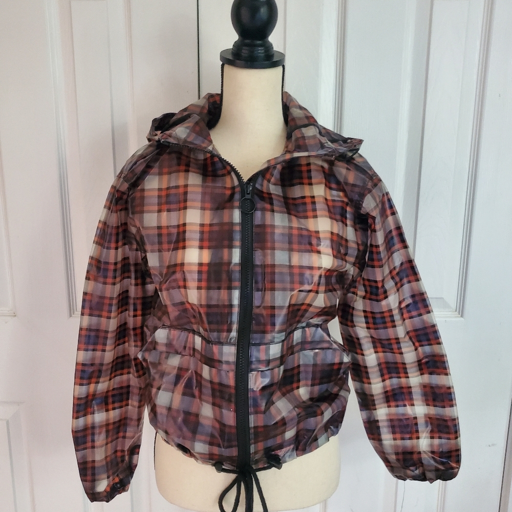 Jade And Ivory Plaid Hooded Women's Rain Jacket